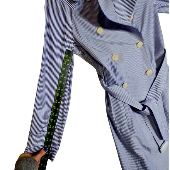 J.Crew NWT Sz4 Double Breasted Trench Coat. Cotton Blue n White Stripes. Spring‎ - Picture 8 of 15